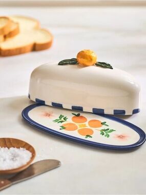 Anthropologie Valencia Citrus Orange Stoneware Butter Dish